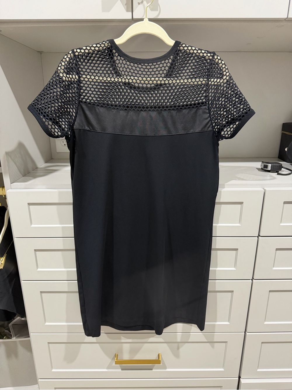 Fabletics Black Mesh-Panel Mini Dress